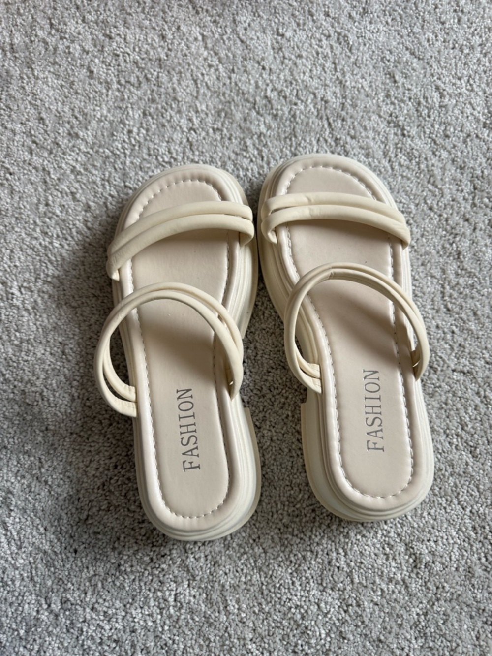 SHEIN Cream Double-Strap Slide Sandals